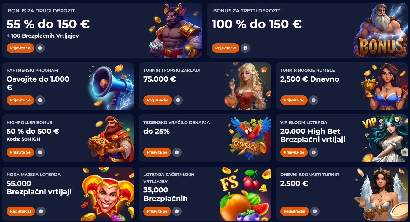 Ninecasino Center za bonuse