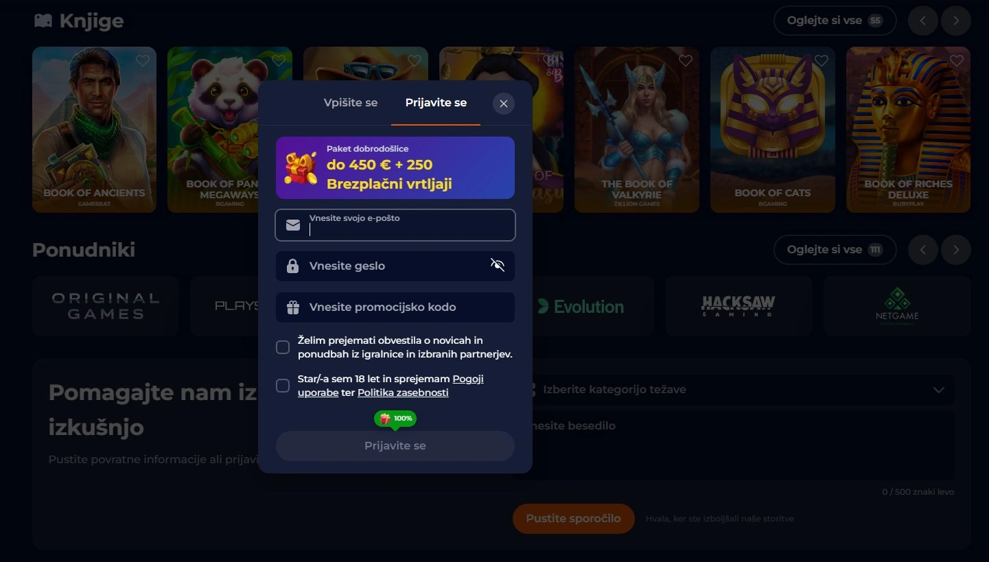 Postopek registracije v igralnici Nine Casino za nove igralce