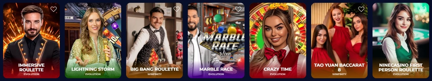Igre z igralnimi avtomati v živo v Nine Casino
